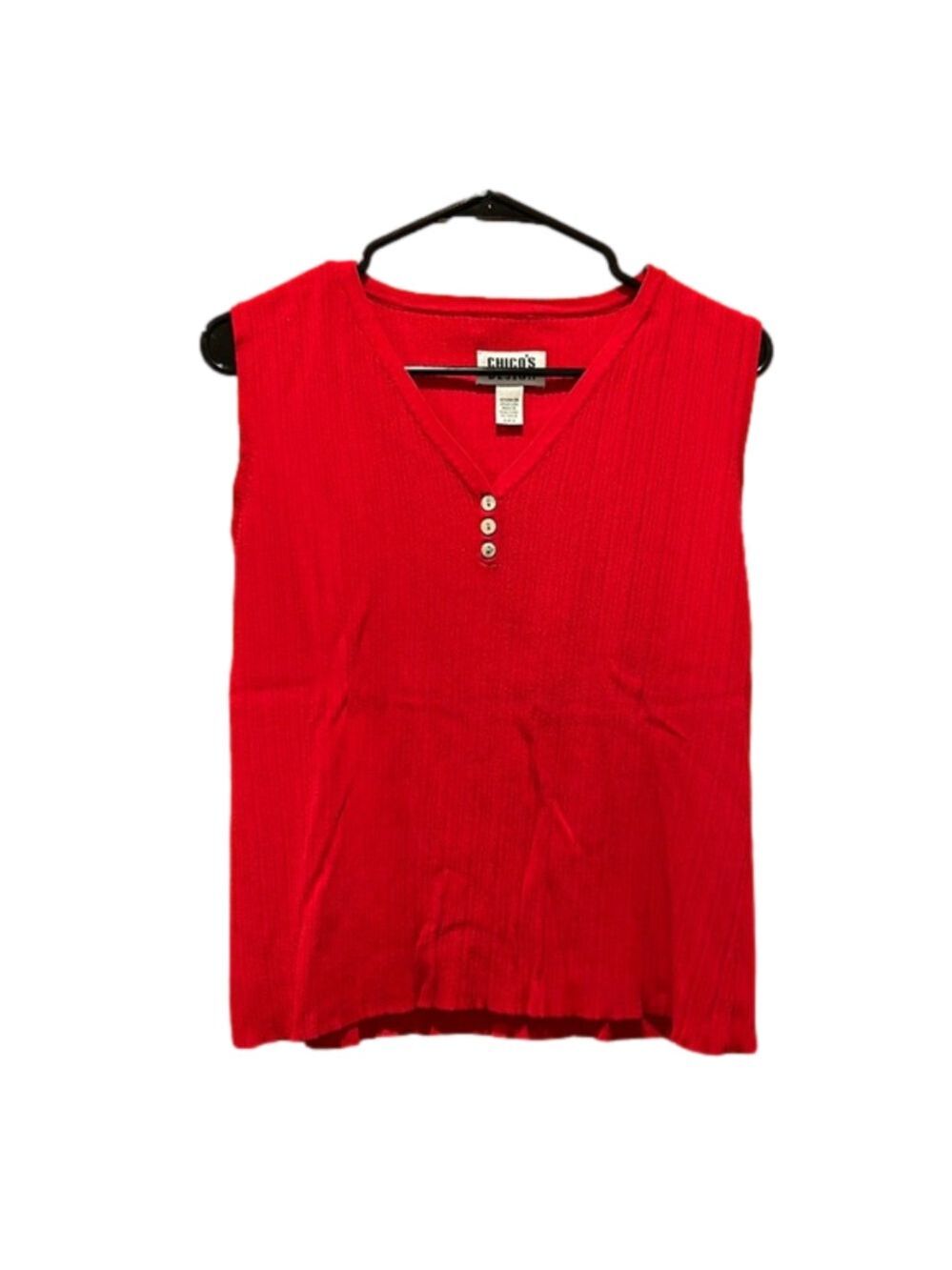 Chico’s Vintage Ribbed Red Henley Tank Top Size 2